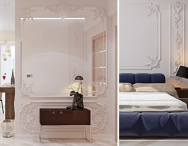 Rococo elements applied into contemporary apartment