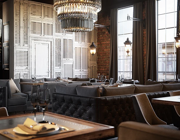 The new project of the restaurant in the style of luxury and loft