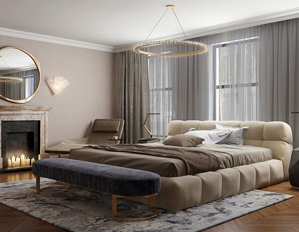 Bedroom with fireplace