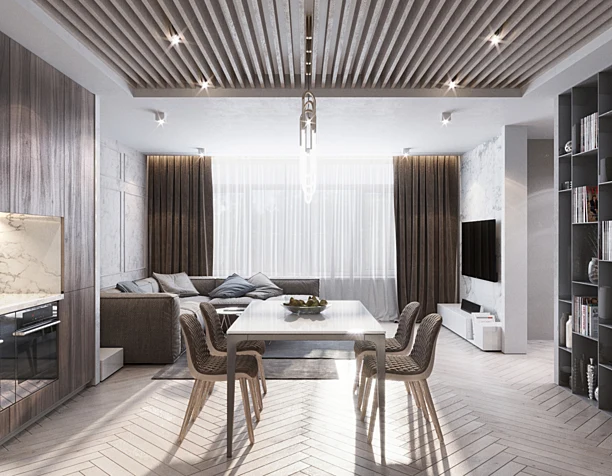 - Monohrome livingroom and kitchen -