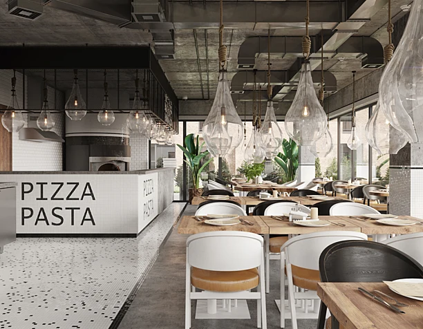 Contemporary pizza-pasta restaurant in Almaty, Kazakhstan