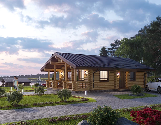 House by the lake in a tourist base