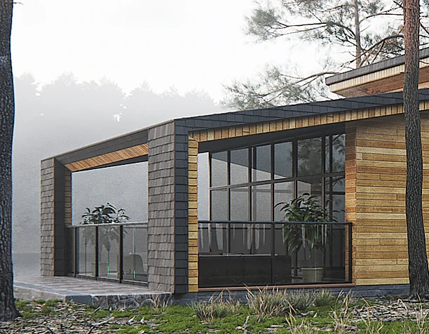 Individual house in forest