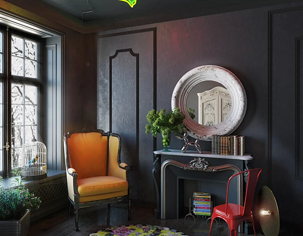 dark interior with neon