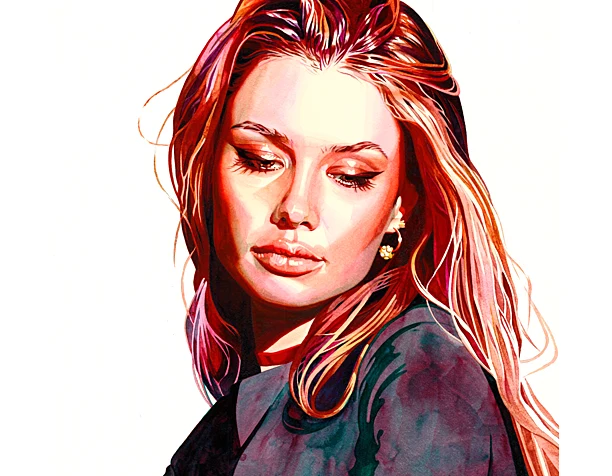 Pink Portrait. Watercolor.