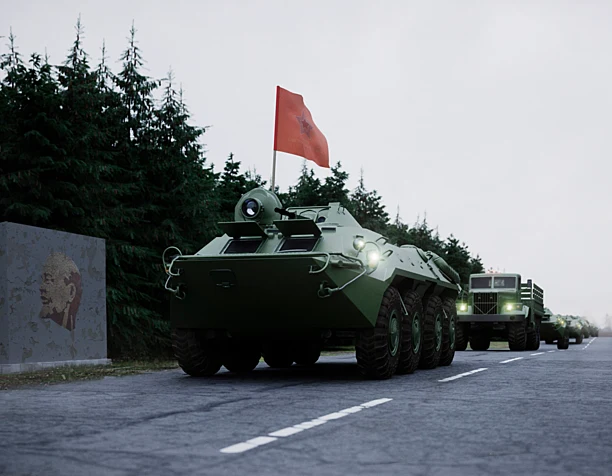 Колонна техники на марше. Западная группа войск. 1990