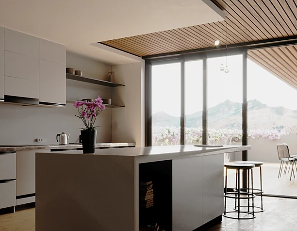 Mountain view flat interior.