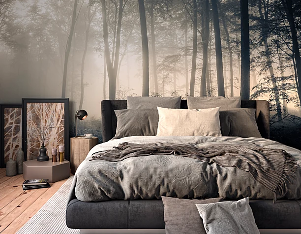 Bedroom in the misty forest.
