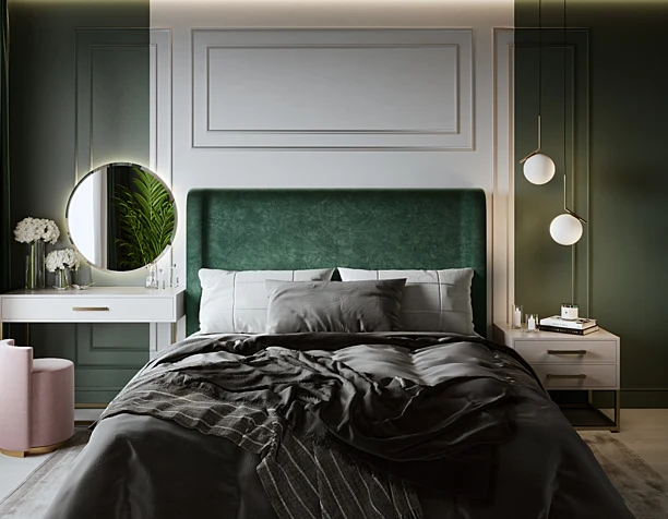 bedroom in shades of green