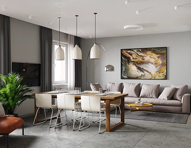 kitchen and living room