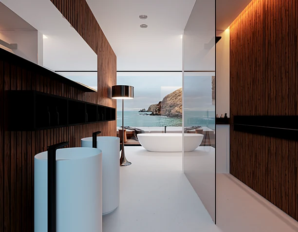 Minimalist bathroom.Made by reference