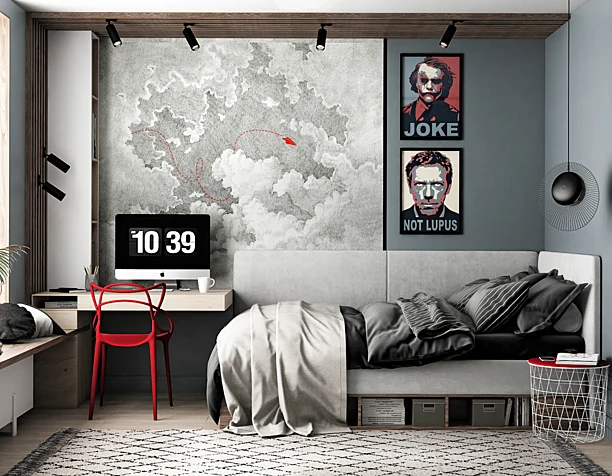 TEENAGER PLAYROOM WITH RED CHAIR