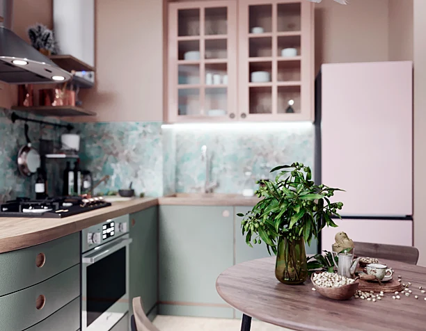 Kitchen in Pistachio & Beige pastel tones