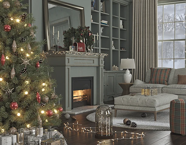 Christmas interior / Fireplace / Fireflies / Lofi Music