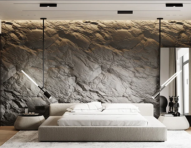 Bedroom with a rock