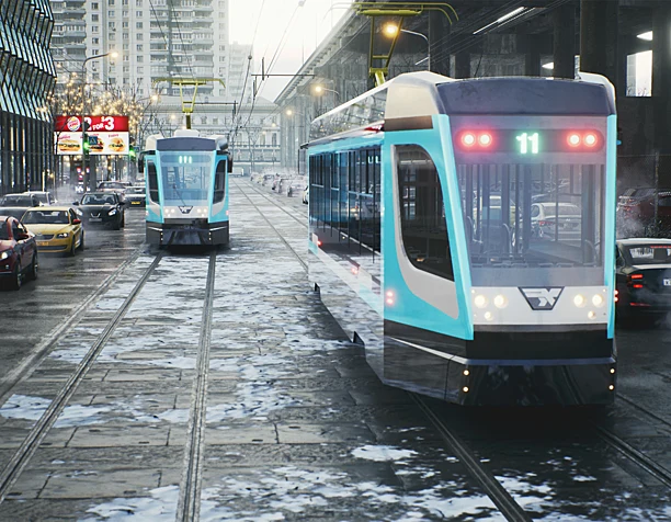 Tram and city in Unreal Engine 4
