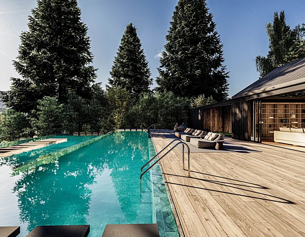Wooden house with pool