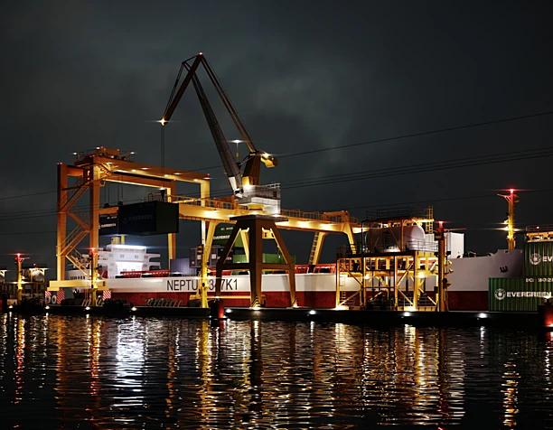 Night loading lights in  seaport