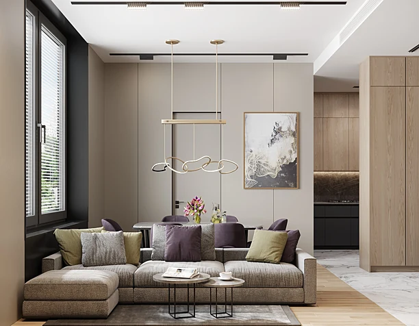 Interior of the living room and kitchen