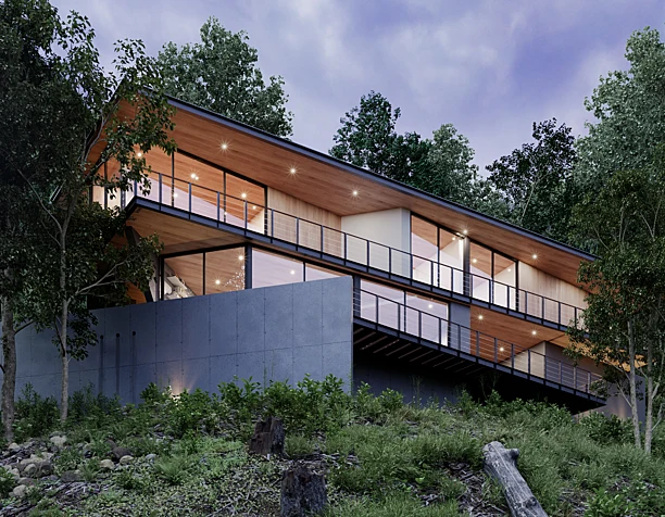 House on a forested hillside in Chile (сделано по референсу)