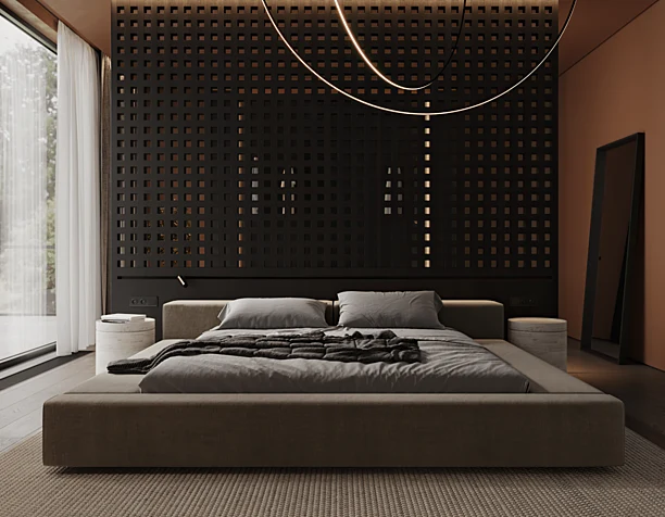Bedroom. Terracotta house.