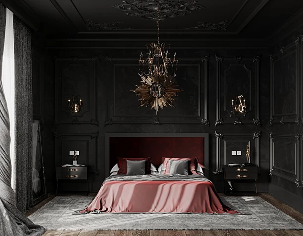темная спальня, dark bedroom; samadov_design
