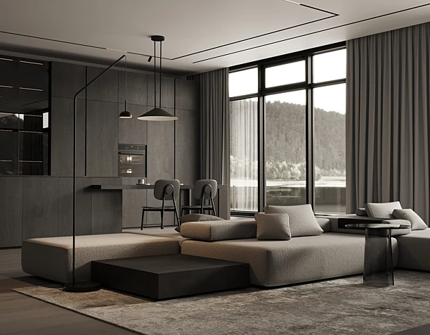 kitchen and living room