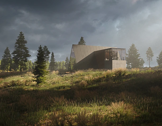 Architectural concept of house in mountains