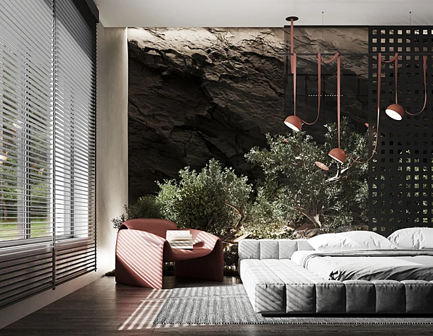 Eco-minimalistic bedroom interior design