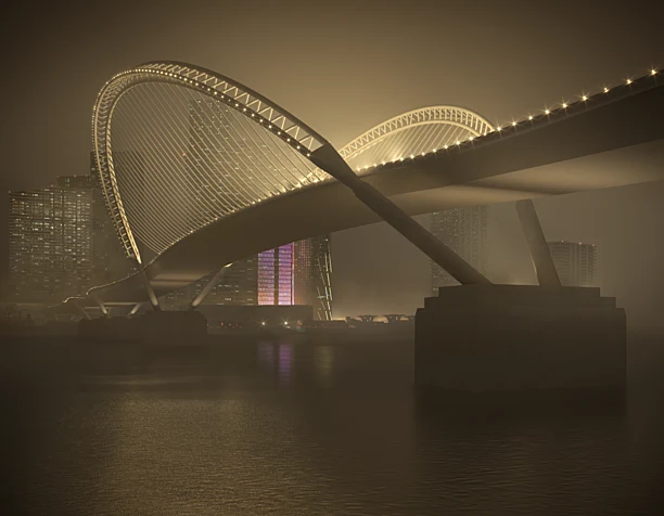 Foggy Bridge Israel Tel Aviv