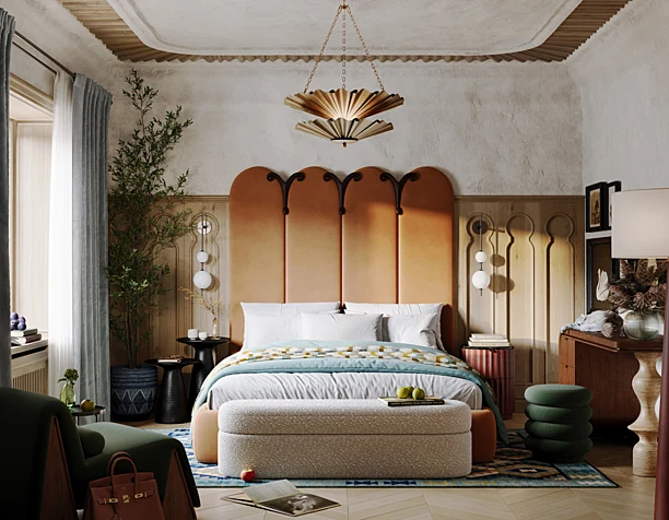 Спальня в теплых тонах