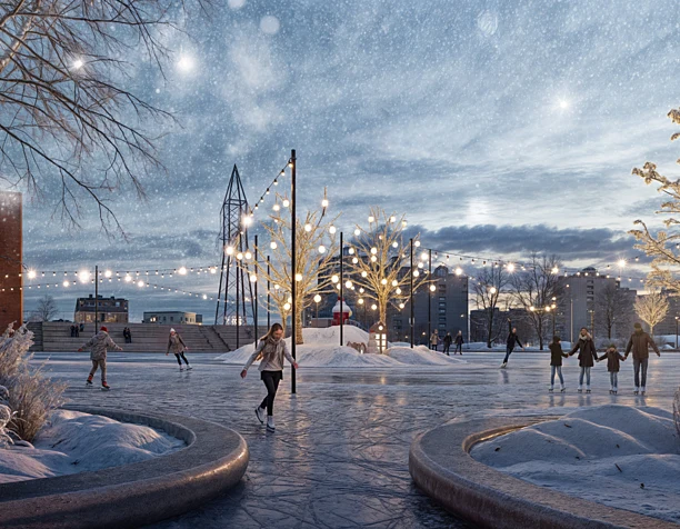 Residential complex. Ice rink shot