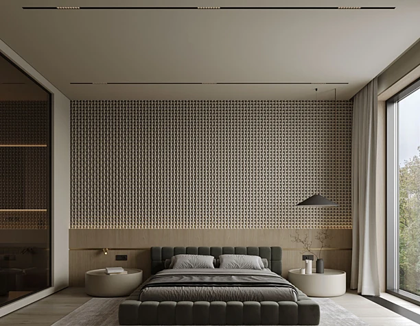 Warm cozy minimalist bedroom
