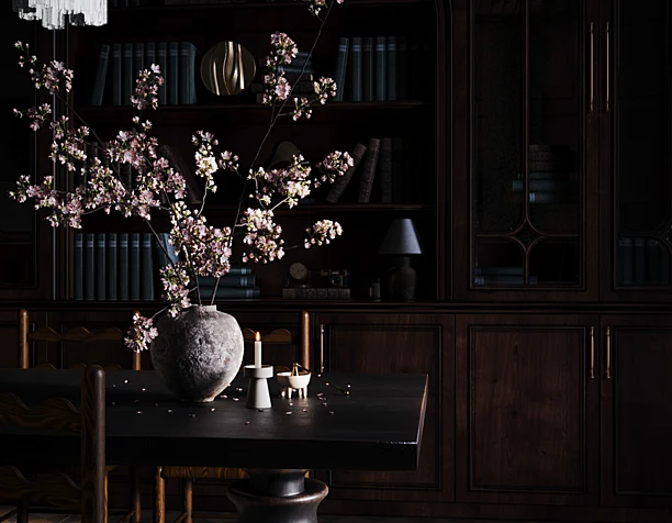Dark wood & Delicate blooms