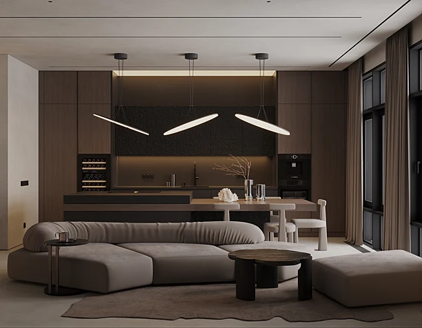 Living room, kitchen and hallway
