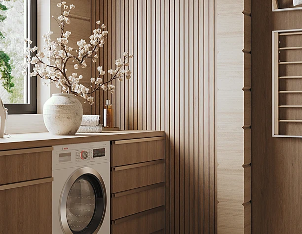 Laundry room in a log house