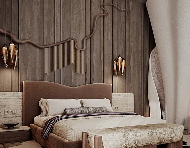 Bedroom with rock elements