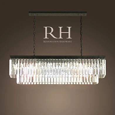 RH/ 1920S ODEON GLASS FRINGE RECTANGULAR CHANDELIER SMALL IRON