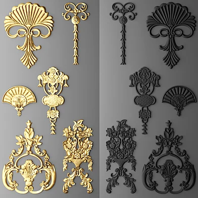 Лепной декор. Набор. Лепнина, luxury, золотой декор, резьба, лепка, лепной, корона, картуш, набор, классическая