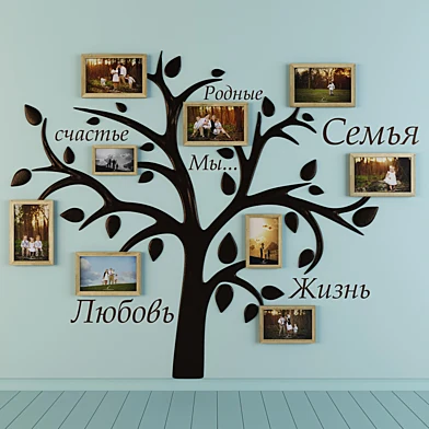 Фотографии в рамках и семейное дерево
