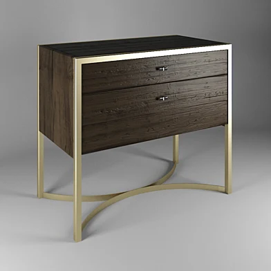 Patrick Rustic Antique Brass Oak Wood Nightstand