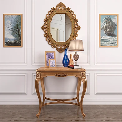 Set decor_Antique French onyx table and Antique gold mirror & lamp