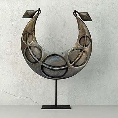 Vintage Tribal Metal Necklace on Black Stand
