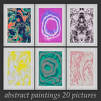 Set of paintings abstract suminagashi dreams 2
