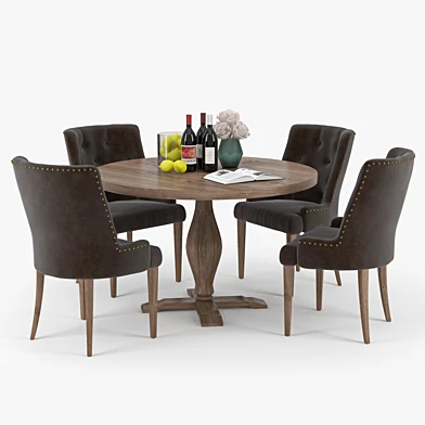 Food group: Lamier dining table around + 4 pcs Tuva beige chairs 3D model