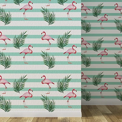 Обои Flamingo blue and leaves