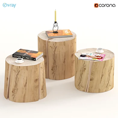 3 журнальных столика из пней с декором.