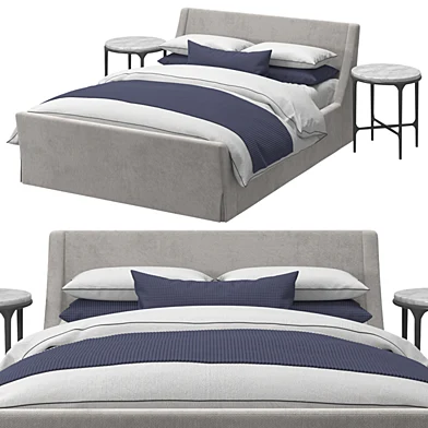 RH - Preston Slipcovered Bed With Footboard & Thaddeus Forged Round Bedside Table