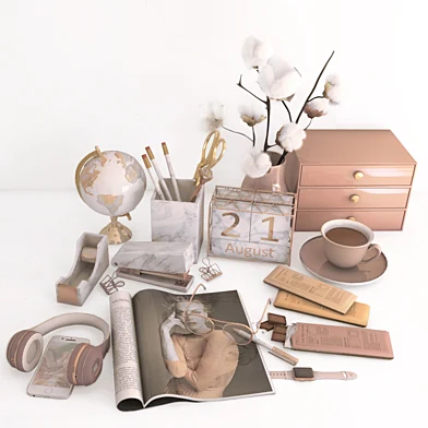 Desk Decor Set - Magazine, Globe, Headphones, Phone, Smart Watch, Study Set