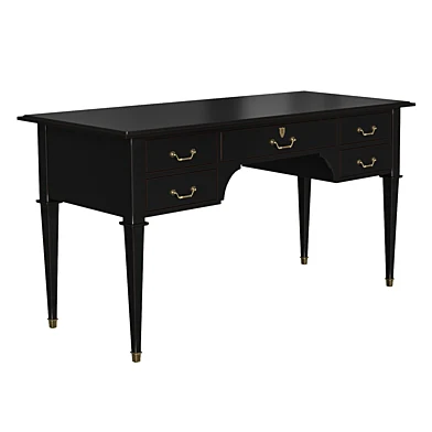 Письменный стол Bureau noir 5 tiroirs en acacia massif noir, gris perle, gris nuance - Cenacle